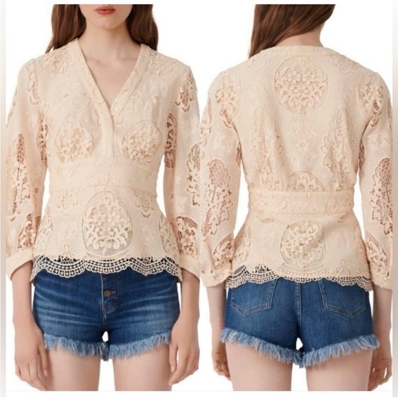 NWOT - MAJE Lalou Guipure Lace Blouse - Cream - V-neck Scalloped - 3 - Picture 3 of 13